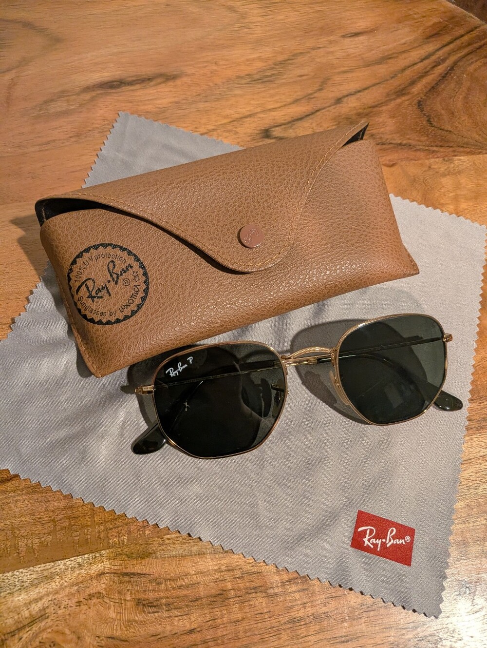 Ray-Ban Polarized Hexagonal Flat Lenses Gold/Green RB3548N (51mm)